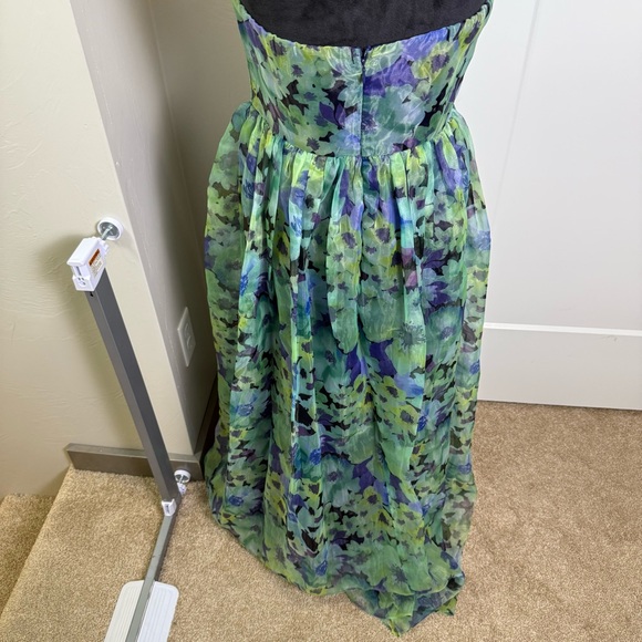 Lulus Wonderful Waltz Green Floral Print Strapless Bustier Maxi Dress Lined Slit - Picture 6 of 9